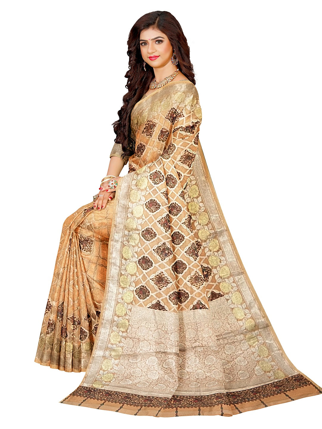 Handpainted Madhubani Peach colour Saree on Banarasi Chanderi